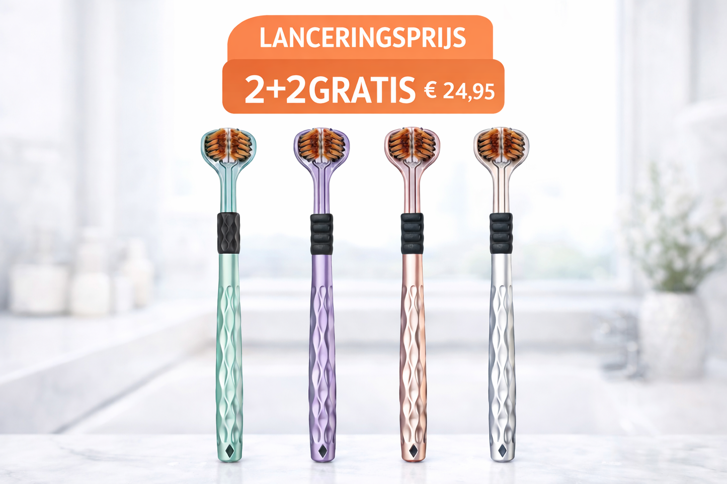 REVOLUTIONAIRE TANDENBORSTELS - Amoora Tri-Embrace 360 °  - Omarm ELKE tand EN dit in 1 beweging.  LANCERINGSPRIJS: NU 2 +2 GRATIS